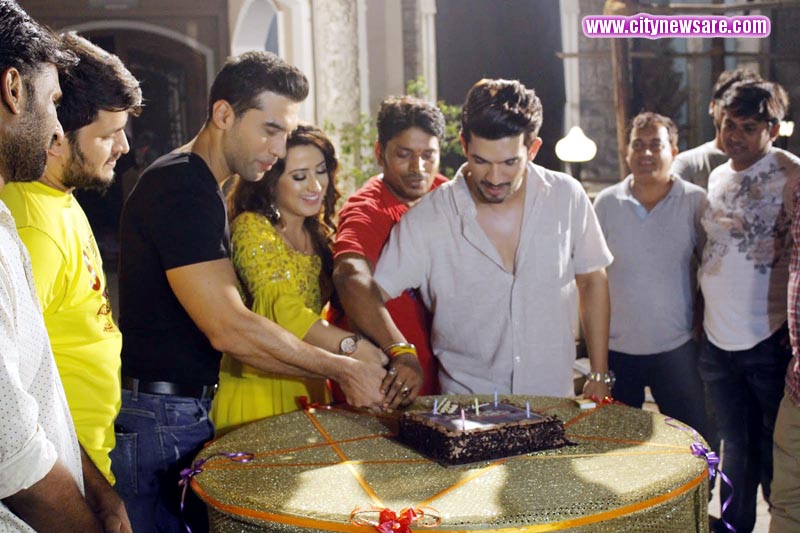 Cast and crew of show Ishq Mein Marjawan cutting cake to celebrate 200 episodes milestone