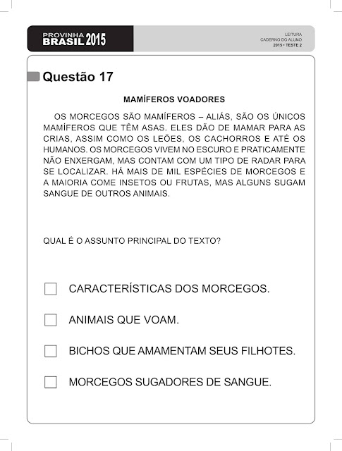 Provinha brasil 2015 leitura teste 2