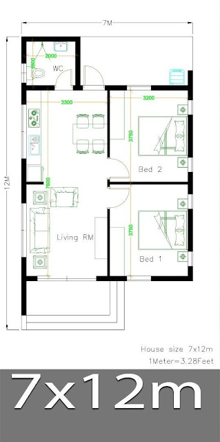 Koleksi Denah Rumah Minimalis Ukuran 7x12 Meter