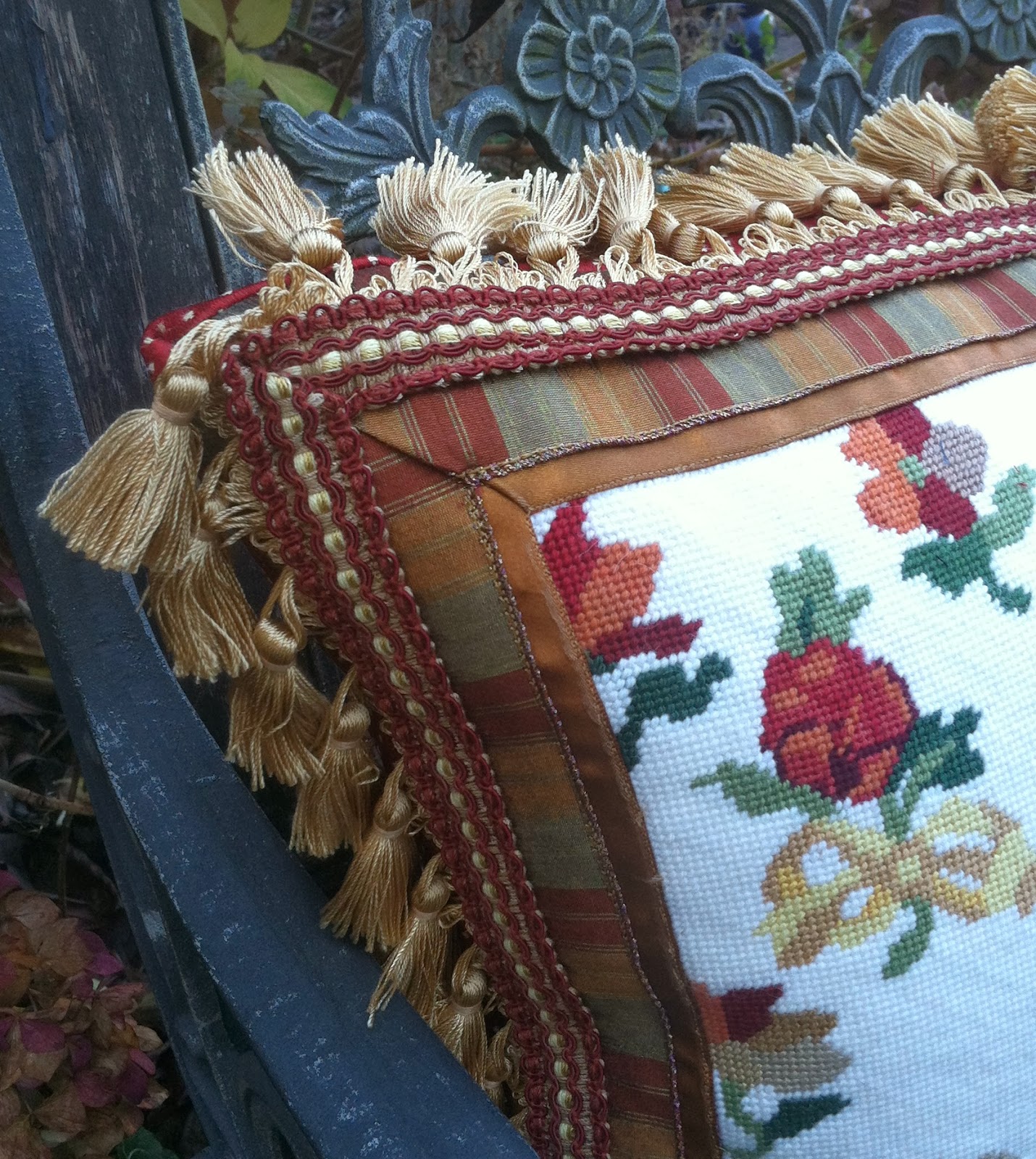 Summer's Snippets Flower Needlepoint Pillow Stitched and Finished.