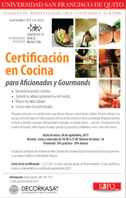 Certificación en Cocina para Aficionados y Gourmands 2015 presentado por CHAT-USFQ. desde 28 de septiembre