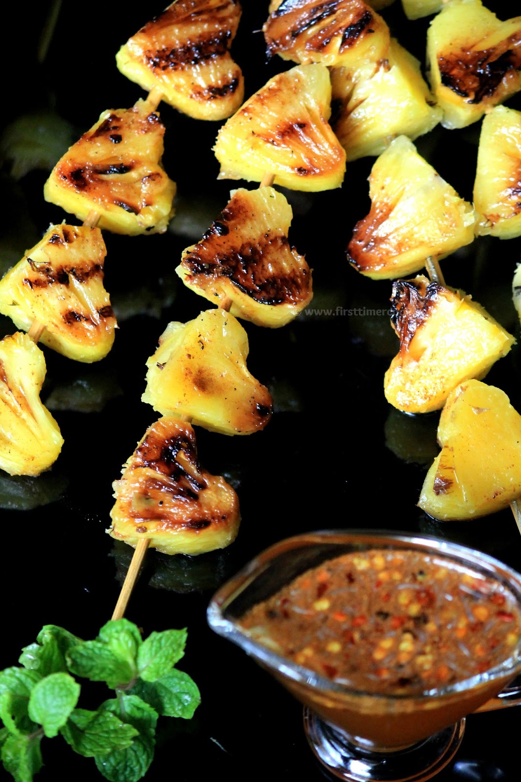 First Timer Cook Grilled Pineapple Skewers with ChiliHoney Drizzle