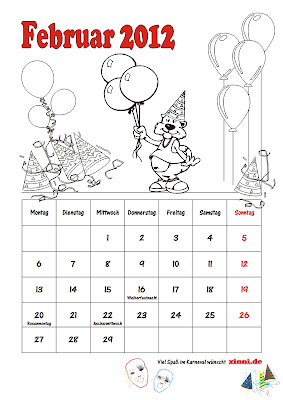Malvorlagen zum Ausmalen: Kalender zum Ausmalen: Februar 2012