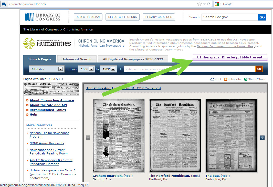 Family History Class Notes US Historic Newspapers Finding Aid