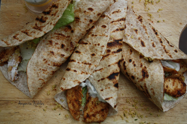 A tray of grilled chicken tikka mojito chapati wraps from www.anyonita-nibbles.com