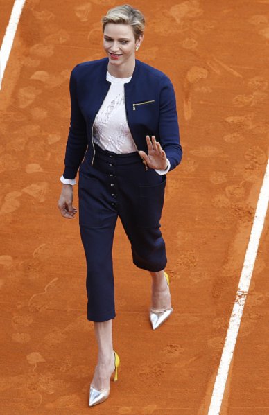 Prince Albert II of Monaco and Princess Charlene of Monaco at the awarding ceremony following the final tennis match at the Monte-Carlo ATP Masters Series Tournament in Monaco