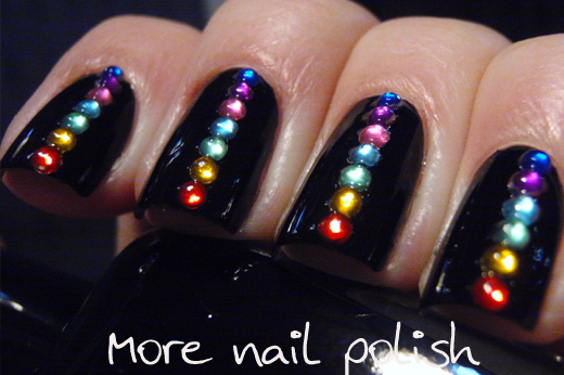 Black with Rainbow Rhinestones ~ More Nail Polish