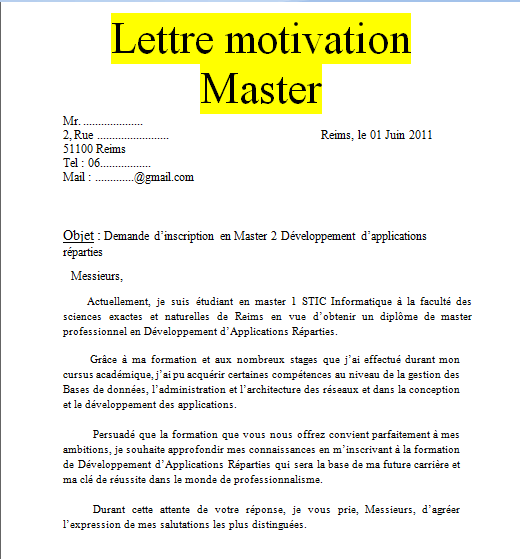 10 exemples de lettres de motivation pour master pdf et word