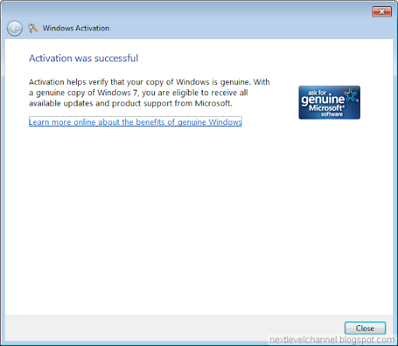 Windows 7 Activation successful notification
