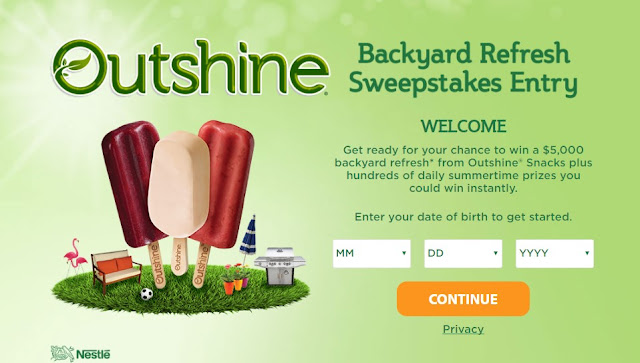 Outshine Backyard Refresh Instant Win Game & Sweeps Nestle and Dreyer's Ice Cream have an instant win game where you can enter daily to win $5000 to spruce up your yard or instant win prizes from Outshine ice cream snacks!