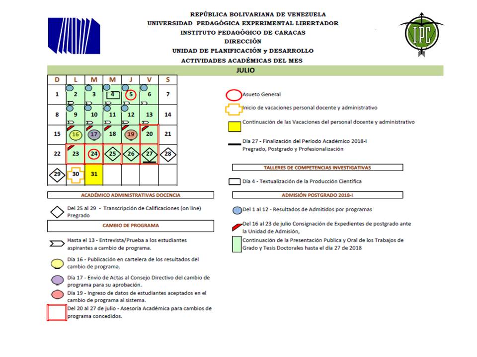 calendario mes de julio 2018