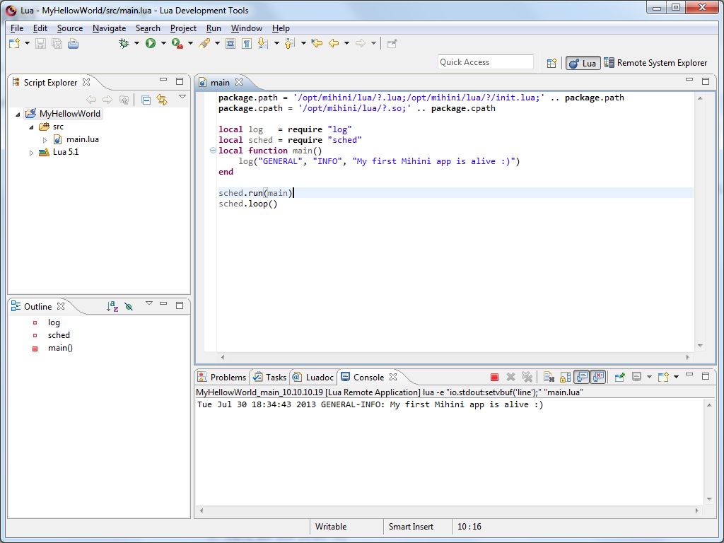 HelloWorld in Lua on Raspberry Pi running Mihini on ArchLinux with ...