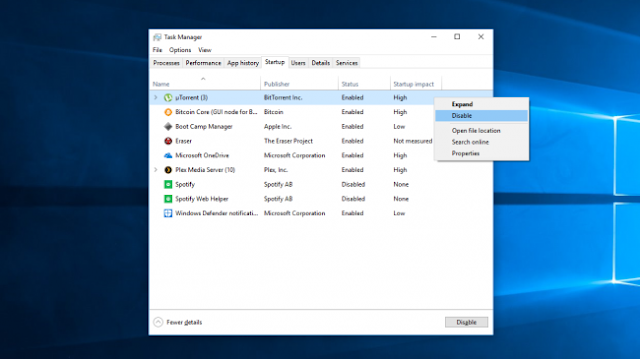 تسريع ويندوز 10 عبر تعطيل برامج  التشغيل