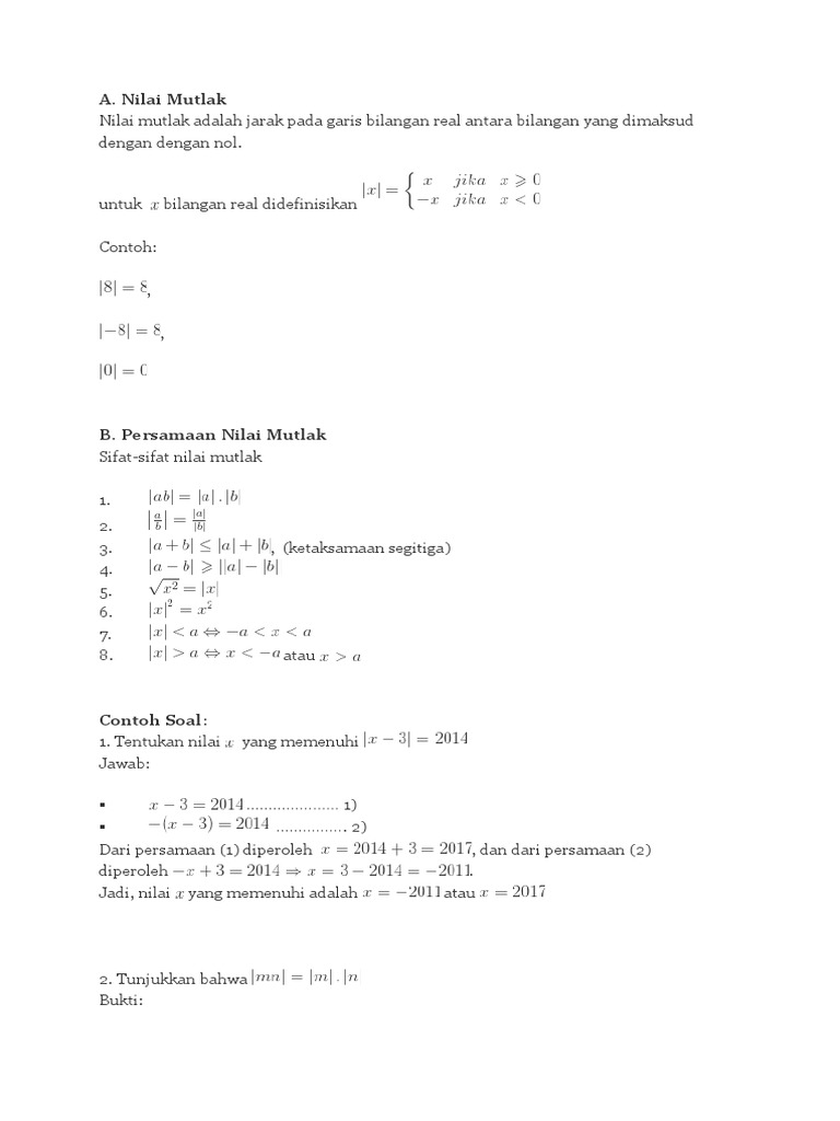 Contoh Soal Cerita Pertidaksamaan Nilai Mutlak Linear Satu Contoh Soal Cerita Pertidaksamaan Nilai Mutlak Linear Satu