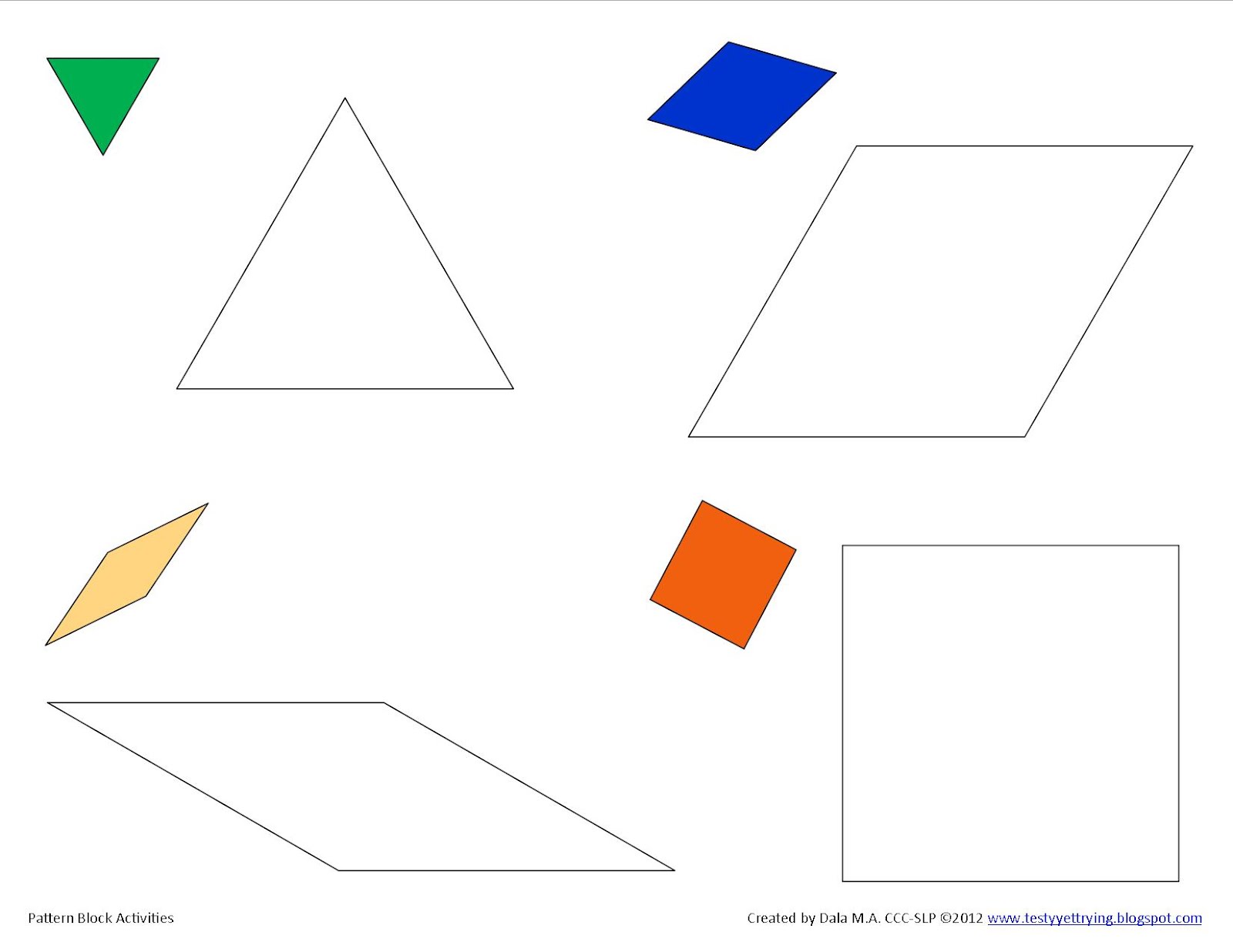 Testy Yet Trying Printable Pattern Block Activity Sheets