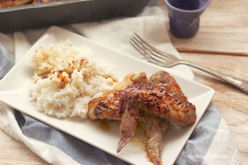 Alitas de pollo con mostaza, miel, teriyaki y vinagre de arroz