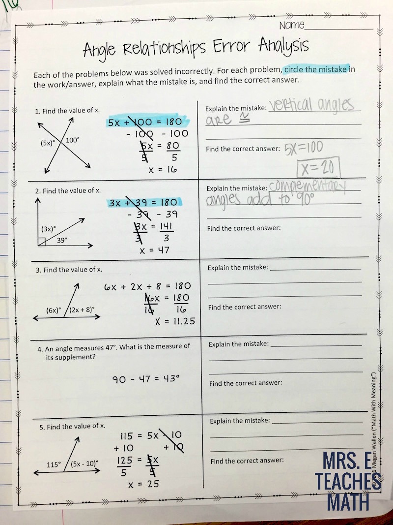 Angles and Relationships INB Pages  Mrs. E Teaches Math Within Angle Relationships Worksheet Answers