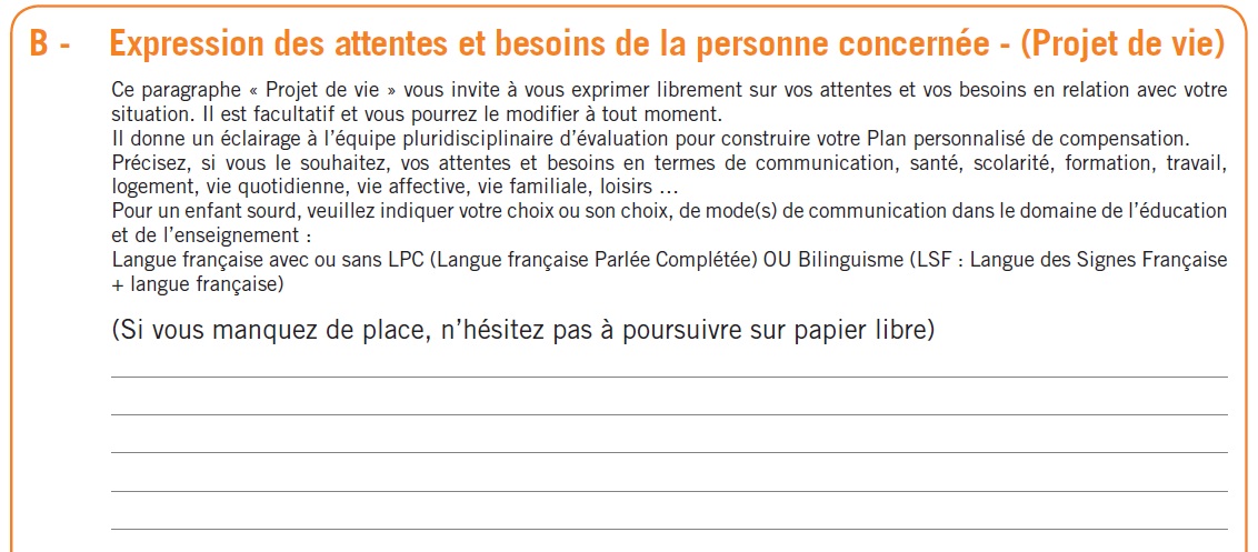 ... des attentes et besoins de la personne concernÃ©e (projet de vie