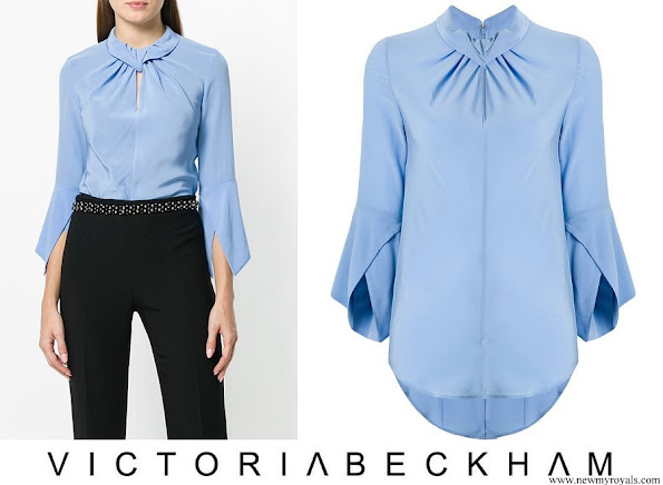 Crown Princess Mary wore VICTORIA BECKHAM flare sleeve knot blouse