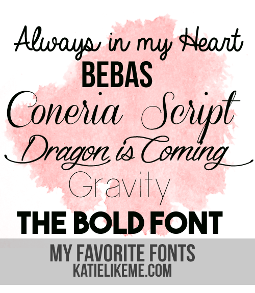 My Favorite Fonts, a post on Katie Like Me blogging resources tips fonts