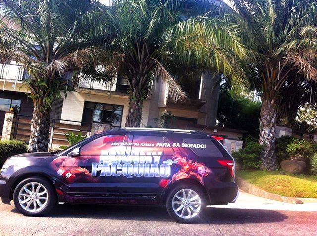 Pacquiao’s campaign car allegedly parked outside his mistress’s mansion