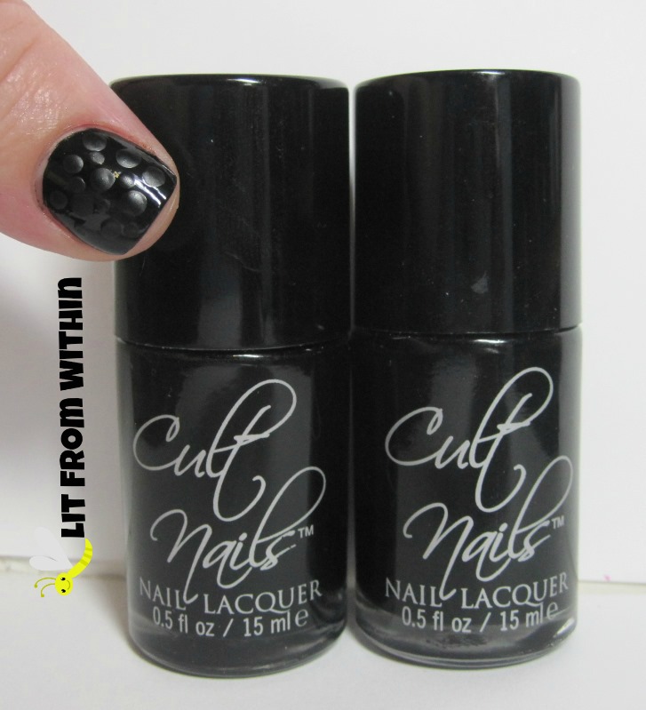 Bottle shot:  Cult Nails Nevermore and Fetish.