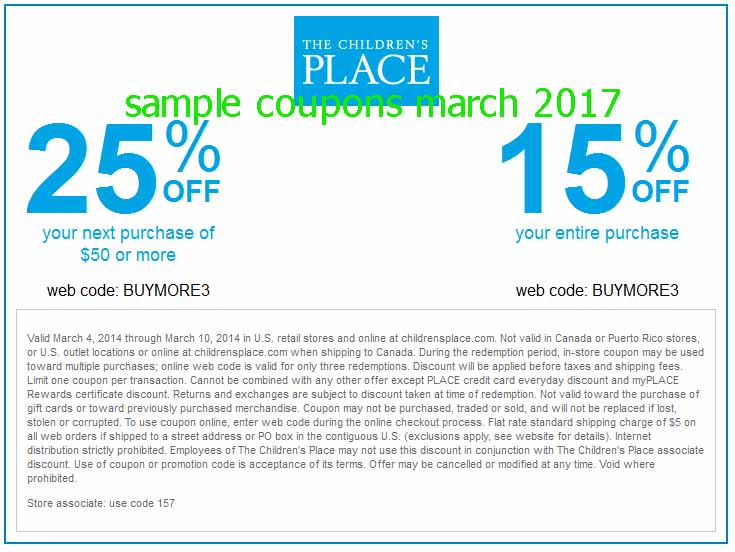 Children's place free shipping coupon code february 2018