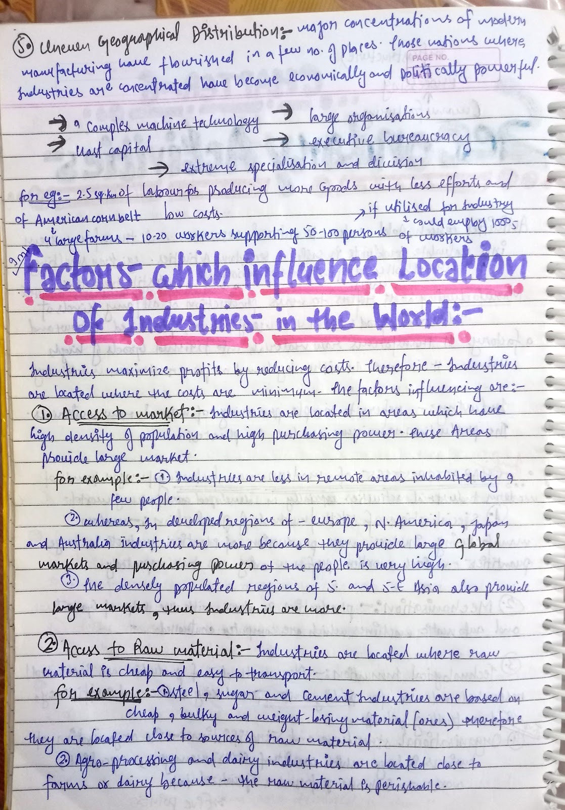 Handwritten notes of Secondary Activities [geography] class 12th