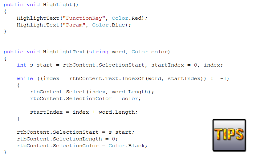 Hightlight text on RichTextBox with any color in .Net - C#