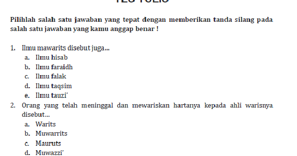 Soal Pilihan Ganda Tentang Mawaris Dan Jawabannya Ilmu Soal Soal Pilihan Ganda Tentang Mawaris Dan Jawabannya Ilmu Soal