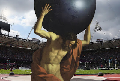 Rio 2016, Atlante e il lancio del peso - Guercino Olimpiadi-2016-Rio-fotomontaggi di quadri famosi-Guercino