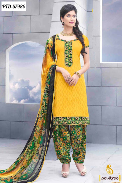 New Canadian Style Casual Wear Yellow Chiffon Punjbai Patiala Dresses Collection with Lowest Prices at pavitraa.in
