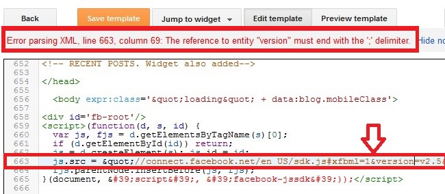 blogger not accepting javascript error parsing xml solved