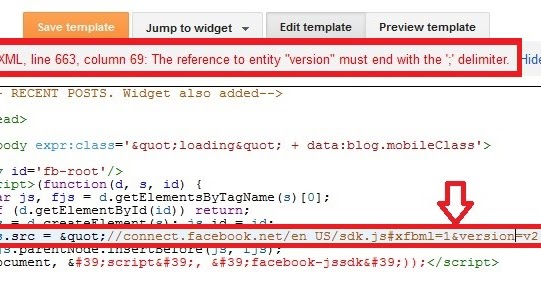 blogger not accepting javascript error parsing xml solved