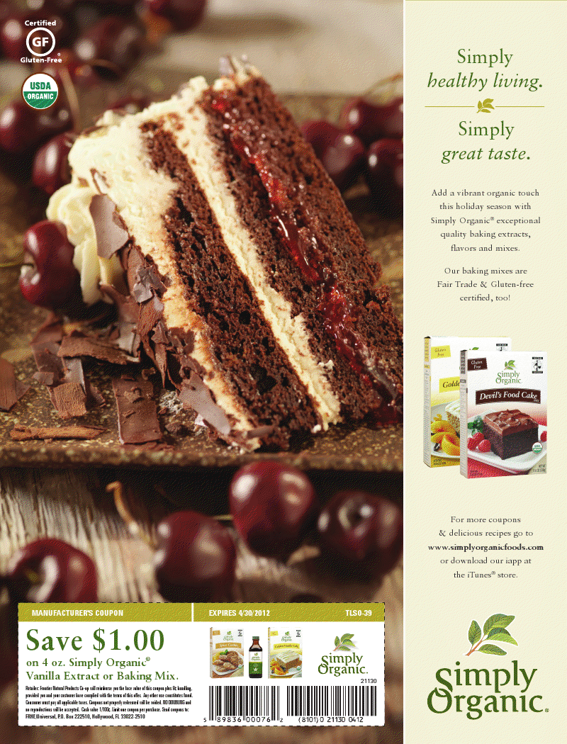 Coupon Cottage 1.00 Simply Organic Baking Mix Coupon Expires 4/30/2012