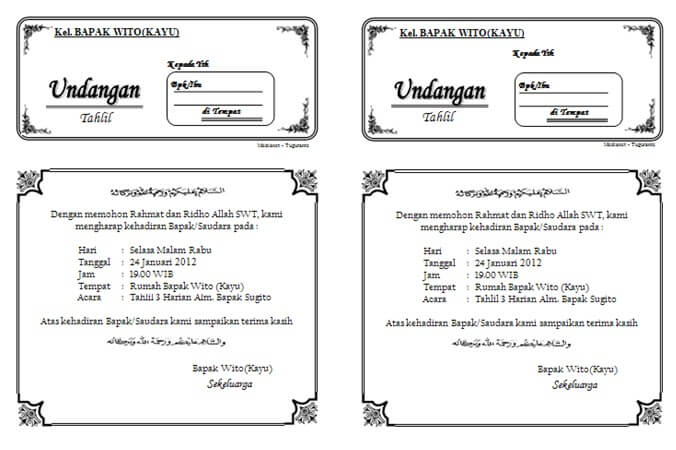 8 Contoh Undangan Tahlil / Tahlilan Terlengkap