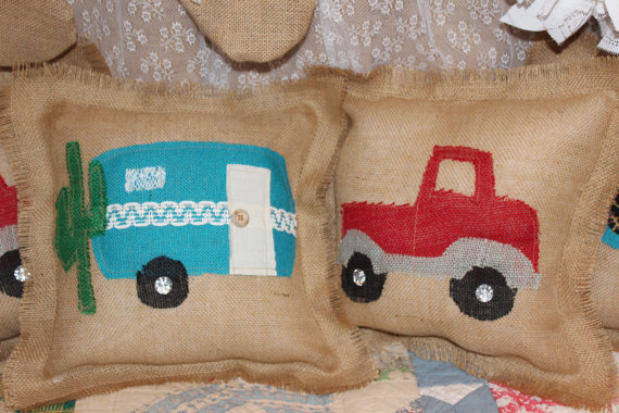 rustic camper and truck pillow