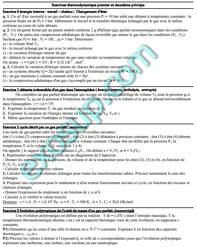 série des exercices 1er et 2eme principe de la