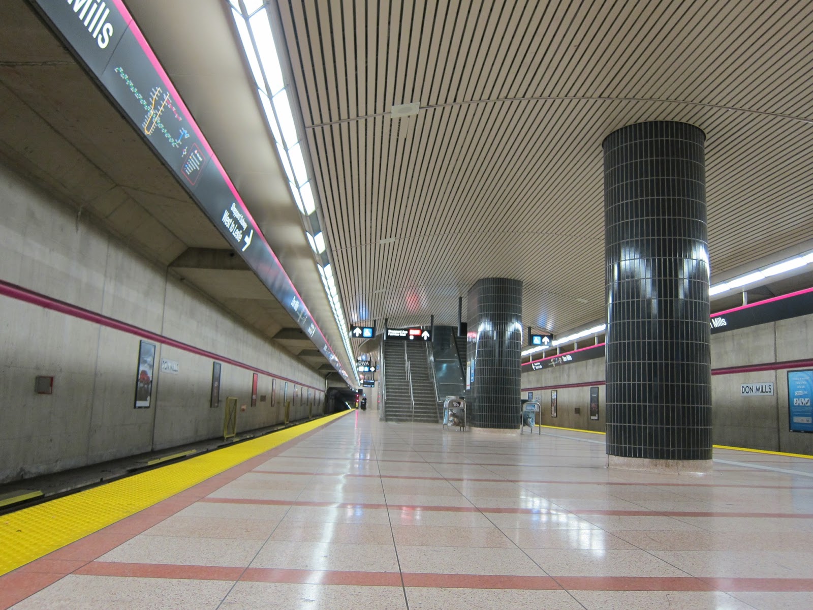 High ceilings at the subway platform level at Don Mills station