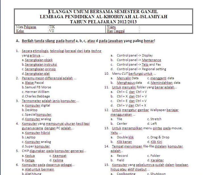 Soal Aswaja Dan Jawaban Kunci Soal