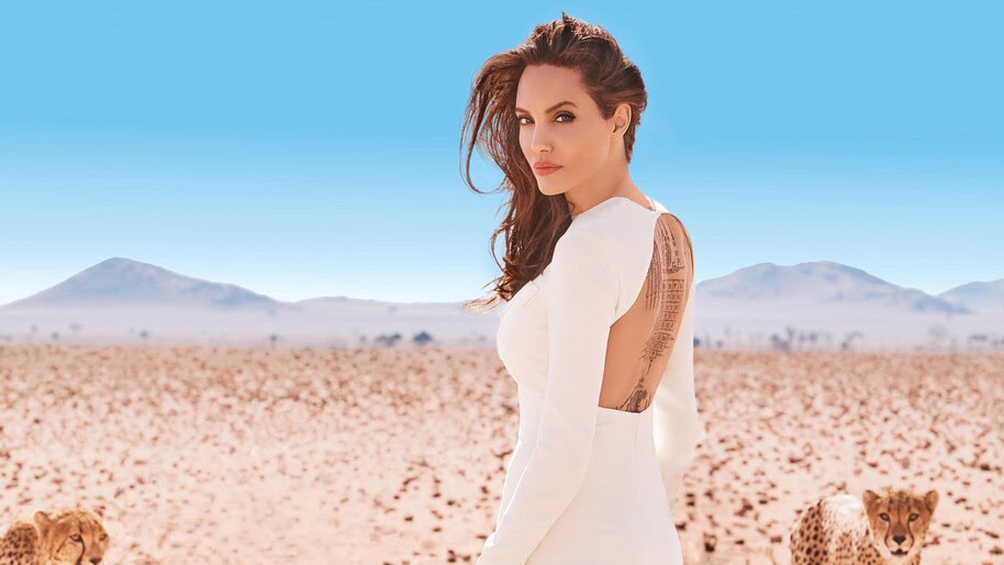 Angelina Jolie, Girl, Back, Tattoo, 4K, #4.1374