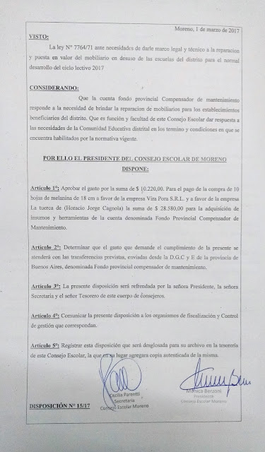 Disposición N° 15/17: Aprobacion del gasto a la firma Vira Pora S.R.L. y la empresa La Tuerca (de Horacio Jorge Cagnola). Disposición N° 15/17: Aprobacion del gasto a la firma Vira Pora S.R.L. y la empresa La Tuerca (de Horacio Jorge Cagnola).