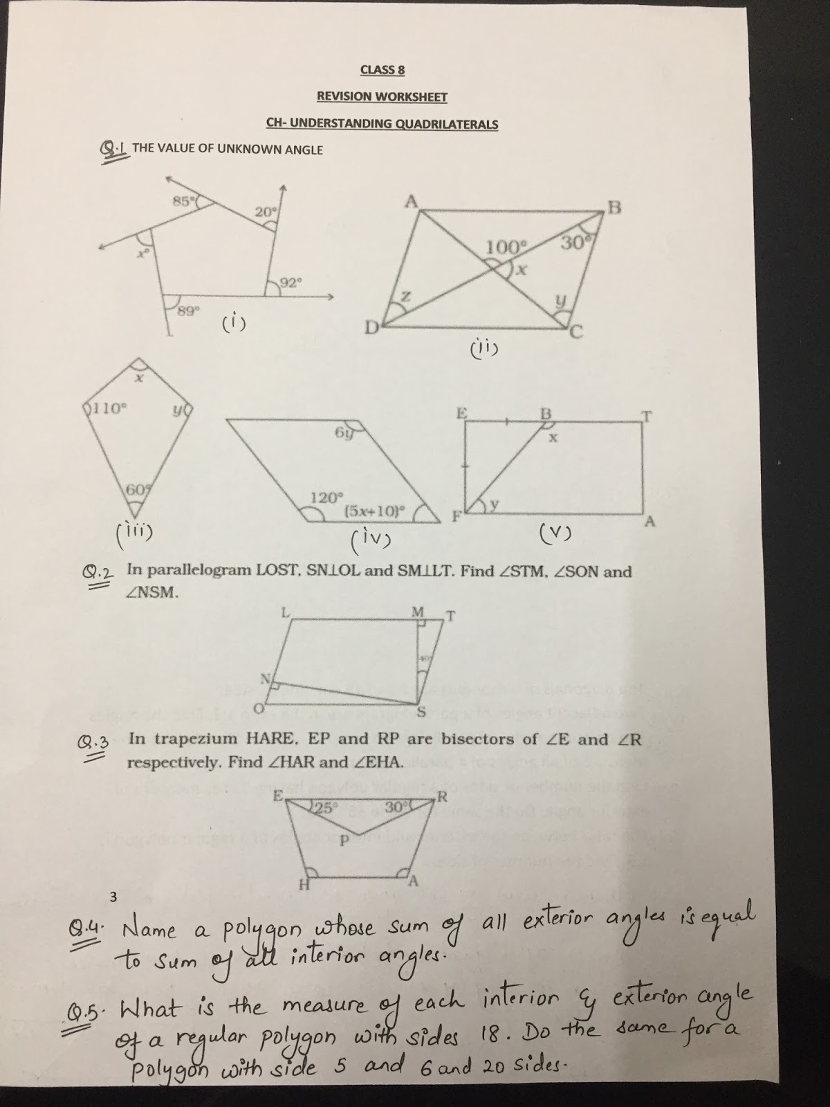 APS, Golconda | Priyanka Gupta: CLASS 8 / MATHS / REVISION WORKSHEET 4