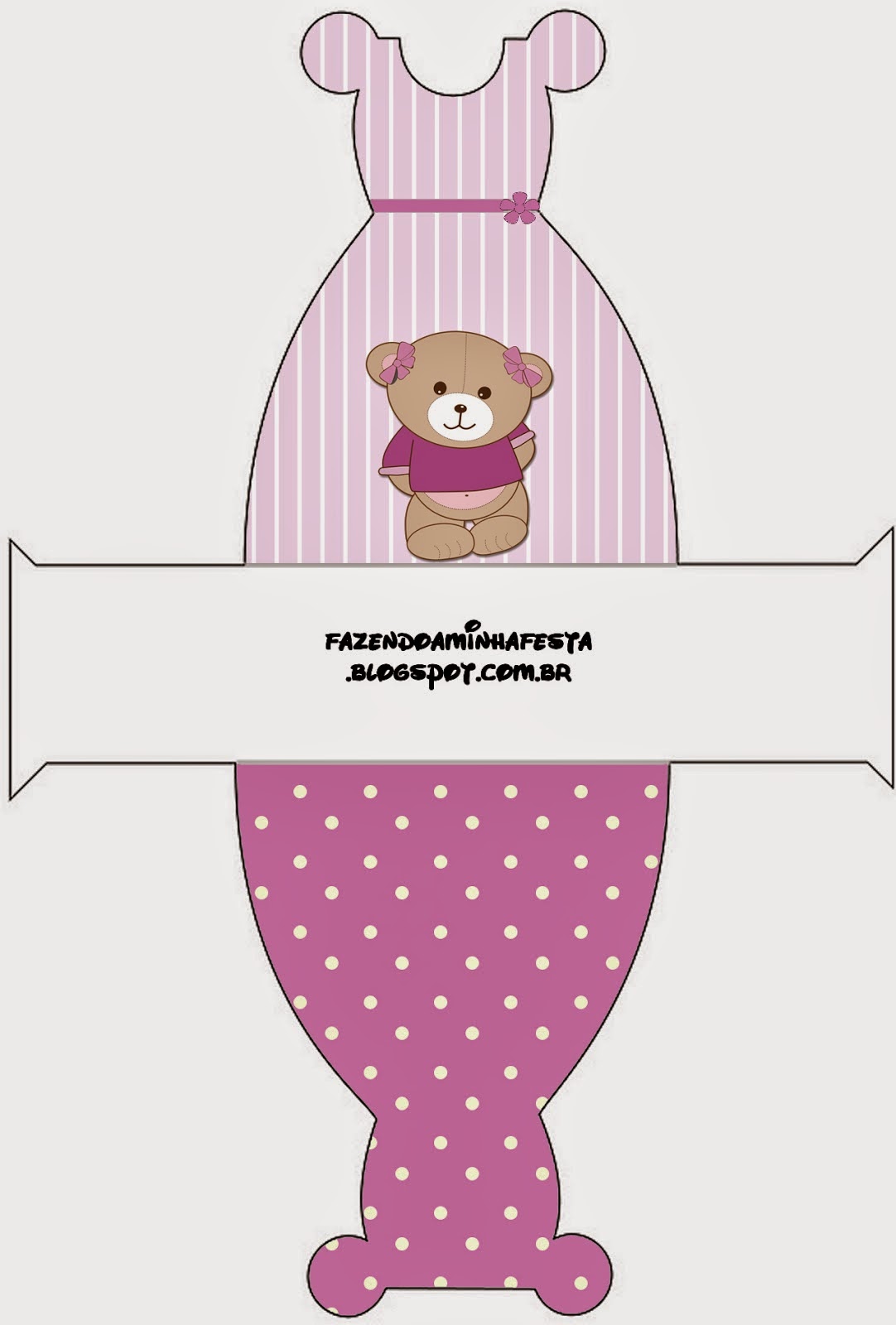 Cute Girl Bear in Lilac: Free Printable Boxes. Este es para cajas con forma de vestido.