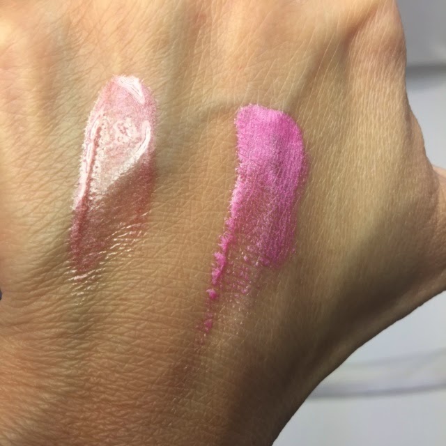 Essence XXXL Shine Lipgloss in Frosted Pink and Metal Shine Swatches