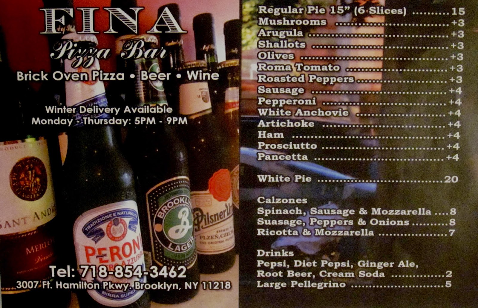 KARMABrooklyn Blog MENU AT FINA PIZZA BAR