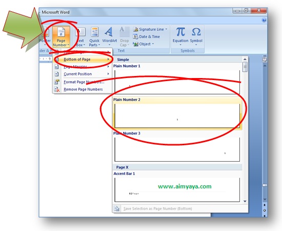 gambar contoh cara mudah membuat nomor halaman (page number) di Microsoft Word 2007