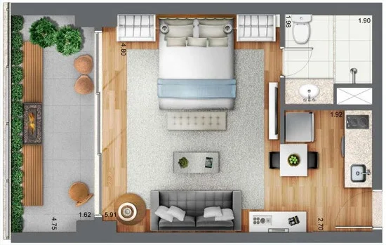 denah perabot rumah mungil minimalis