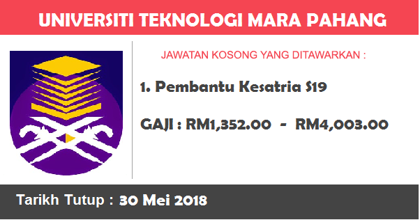 Jawatan Kosong di Universiti Teknologi Mara (UiTM) Pahang Jawatan Kosong di Universiti Teknologi Mara (UiTM) Pahang