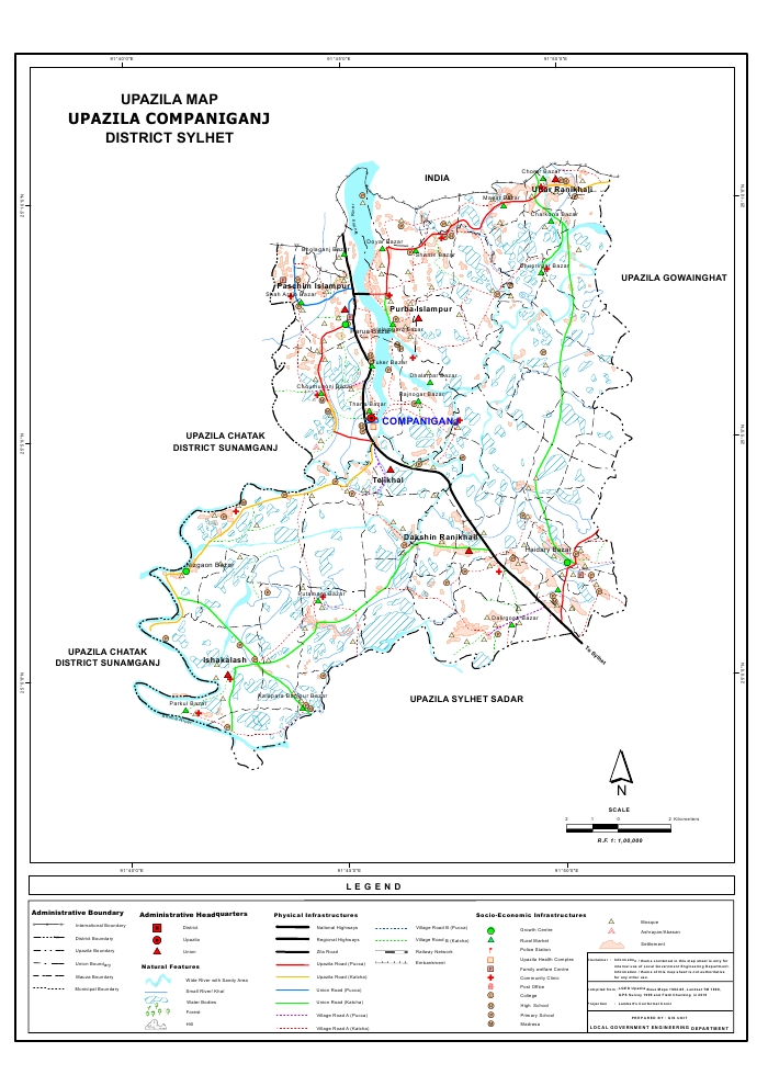 Companiganj Upazila Map Sylhet District Bangladesh